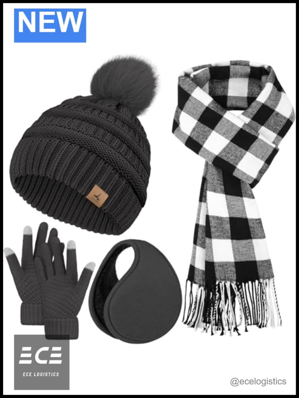 Knit Beanie Scarf Gloves Ear Warmer Set Acrylic Winter Gift